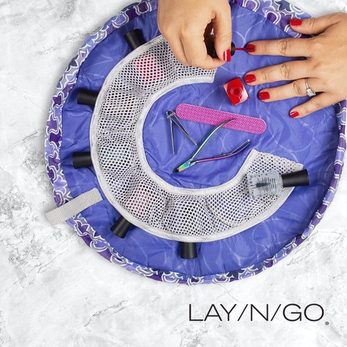 Lay-n-Go Nail Spa Drawstring Cosmetic Acrylic Nail Polish Holder, Organizer & Toiletry Bag for Travel, and Daily Use with a Durable Patented Design, 18 inch, Violet Fem (Purple)