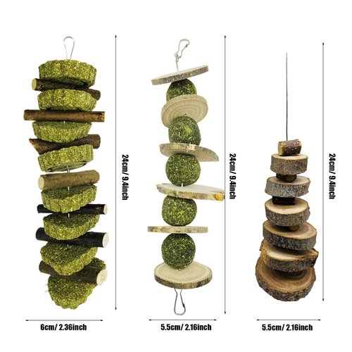 Allazone 15 PCS Rabbit Chew Toys, Bunny Chew Toys Small Animal Chew Toys, Grass Cake Loofah Carrot Toy, Natural Materials by Handmade for Rabbits, Chinchillas, Guinea Pigs, Hamsters