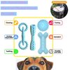 4 Pack Puppy Toys for 2-8 Months Pets Dog Chew Toy for Small Puppies Teething Toys for Cleaning Teeth Food Dispensing Soft Durable Rubber Bone Funny Ball Interactive Donut Treat Dumbbell (Blue)