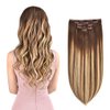 5 Pieces 20" Remy Clip in Hair Extensions Human Hair Light Brown to Dirty Blonde Highlight Brown Ombre - Silky Straight Short Thick Real Hair Extensions for Women (20 inches, (6T24) P6, 100grams)