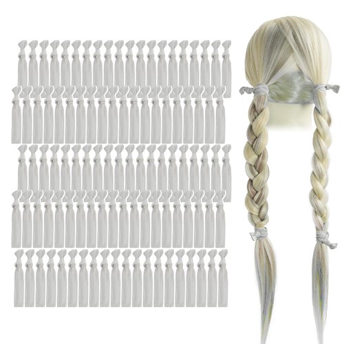 MEEDEE 100 Pack Silver Elastic Hair Ties For Women No Crease Soft Elastic Ribbon Hair Ties Knotted Hair Ties No Damage Pony Tails Hair Ties Ouchless Hair Ties Yoga Hair Ties Elastic Bracelets