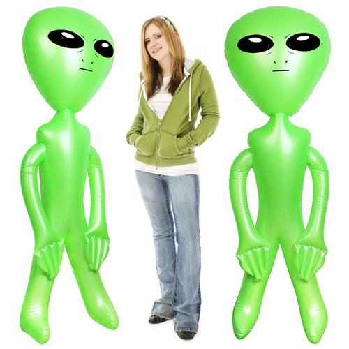 KIMOBER 2PCS Giant Inflatable Alien,Jumbo Green 60 Inch PVC Blow Up Martian Aliens Prop for Party Decorations Birthday Space Theme Party Halloween Easter Christmas