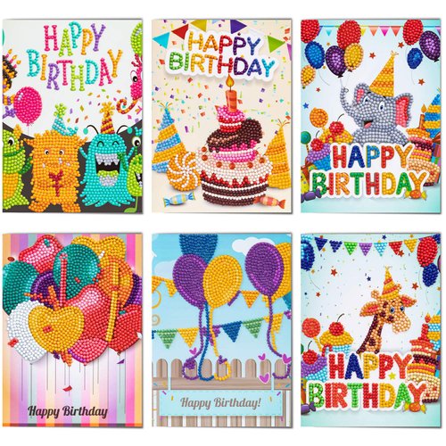 KXCOFTXI Diamond Painting Birthday Cards, DIY Diamond Painting Kits Greeting Cards for Kids and Adults, Diamond Painting Christmas cards 6 Pack