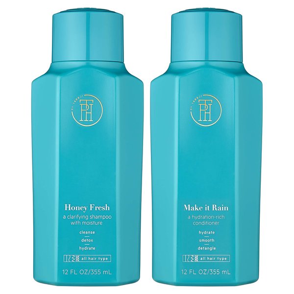TPH BY TARAJI Cleanse Bundle | Make it Rain Hydrating Conditioner with Aloe & Honey and Honey Fresh Clarifying Shampoo for Buildup with Aloe, Honey | Sulfate Free, Color Safe, White