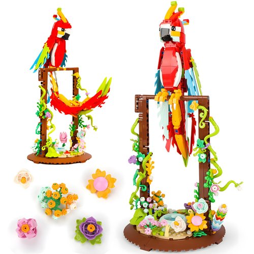 Seyaom Flowers and Parrot 2 in 1 Building Blocks Set, Creative Bird Botanical Collection Toys Set, STEM Educational Toys for Boys Girls Age 6+, Red