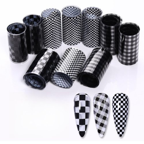 1 Box Nail Foil Transfer Stickers Decals, Print Black White Plaid Nail Art Sticker, Nail Art Design Tool, DIY Nail Art Stickers Decals Decorations Acrylic Nails Supplies for Home and Nail Salon