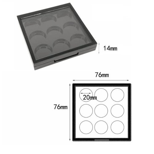 HLLMX 1 PCS Empty Eyeshadow Palette Portable Square Eyeshadow Box 9 Grids Cosmetics Storage Organizer 20mm Round Metal Pans for Eyeshadow Lipstick Blush Powder Pigment (Black)