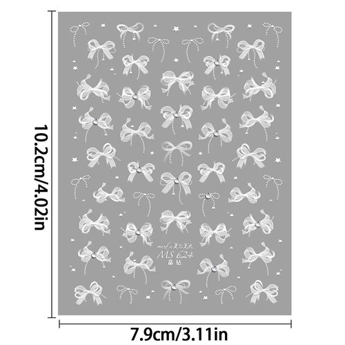 White Lace Bow Nail Stickers for Nail Art Supplies Cute Nail Bows Ribbon Rhinestones Nail Decor Nail Art Stickers Crystal Diamond Bowknot Ribbons Nail Design Stickers Nail Decals Nail Accessories