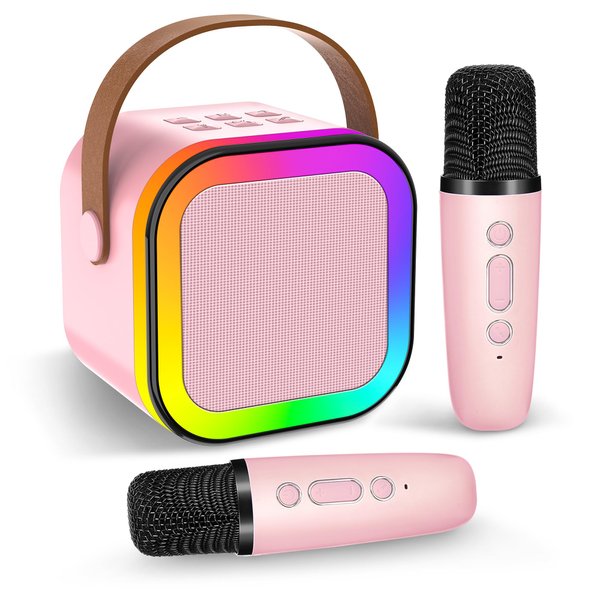 Kussla Mini Karaoke Machine for Kids Adults, Portable Bluetooth Speaker with 2 Wireless Microphones, Karaoke Kids Toys Christmas Birthday Gifts Ideas for 4-12 Years Old Girls Toys