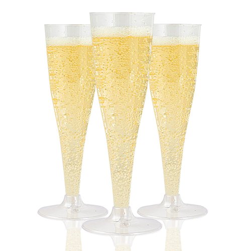JOLLY CHEF 50 Pack Plastic Champagne Flutes Disposable 4.5 oz Clear Plastic Champagne Glasses Perfect for Wedding, Thanksgiving Day, Christmas