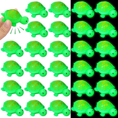 RoundFunny 30 Pcs Turtle Rubber Bath Toys Glow in The Dark for Beach Pool Shower Play Floating Mini Sea Animal Toys Blue Squeezable Squeak Toys for Favors Carnival Decoration