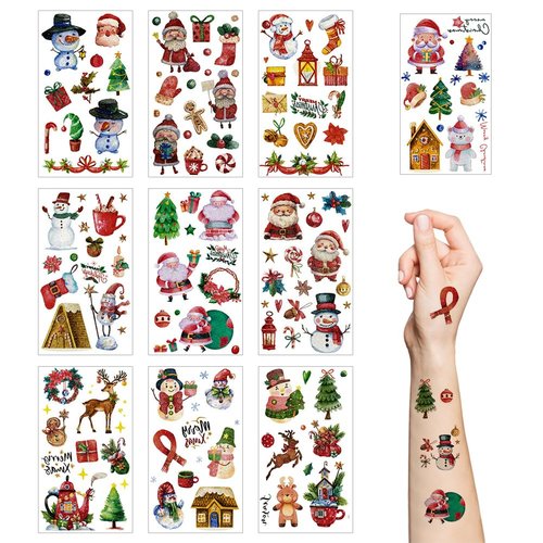 Christmas Temporary Tattoos,10 Sheets Christmas Glitter Stickers Tattoos for Kids Christmas Decorations Xmas Party Supplies,Xmas Gifts Stocking Fillers Party Bag Fillers for Boys Girls Children