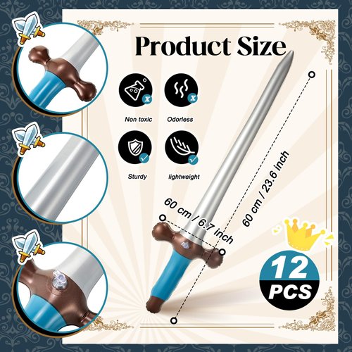 Outus 12 Pcs Inflatable Swords Inflatable Pirates Sword Pirate Party Favors for Theme Party Birthday Swimming Pool Party Cosplay Halloween Costume Accessories Stage Props, 24 Inch