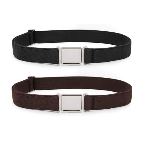 JASGOOD Kids Adjustable Magnetic Belts for Boys Girls Elastic Belt with Easy Magnetic Buckle(Black+Coffee,pant size 16-26Inch)