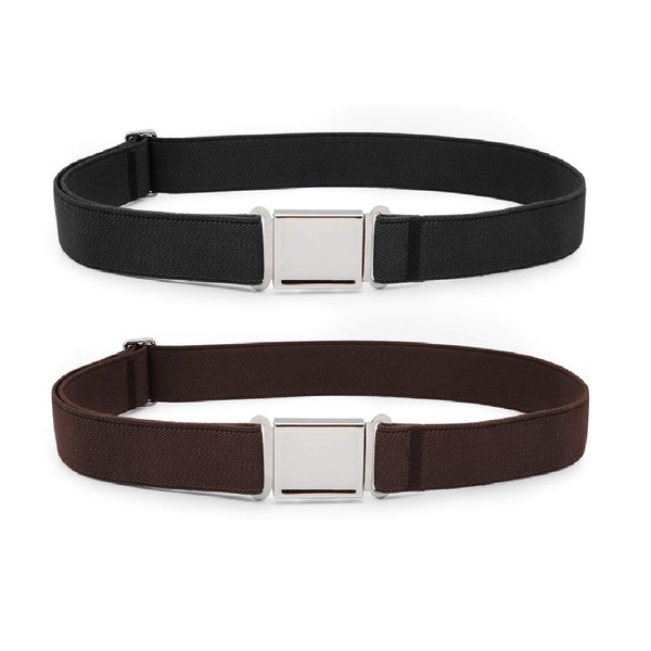 JASGOOD Kids Adjustable Magnetic Belts for Boys Girls Elastic Belt with Easy Magnetic Buckle(Black+Coffee,pant size 16-26Inch)
