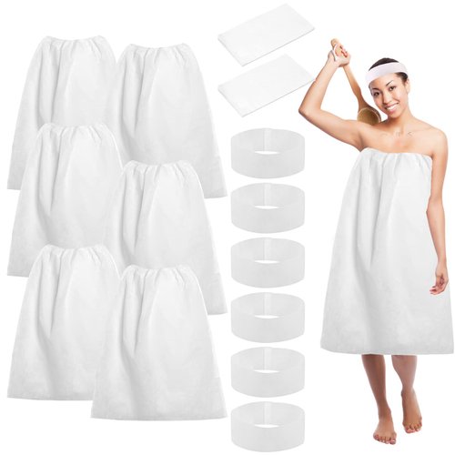 20PCS Disposable Spa Wrap with Spa Facial Headbands Included 10 Non-Woven Spa Wrap Bathrobe 10 Elastic Head Wraps Skin Care Hair Band with Convenient Closure for Women Girls Salons (White)