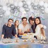 Iridescent Party Decorations, Iridescent Birthday Decorations for Women Girls Men Boys, Happy Birthday Decorations Silver Party Decor Suppies with Iridescent Balloons Tablecloth Banner Fringe Curtain