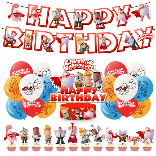 Captain Underpants Party Supplies Captain Underpants Birthday Party Decorations Includes Happy Birthday Banner, Cake Topper, Cupcake Toppers, Balloons