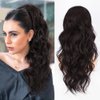 ALXNAN Ponytail Extension,Drawstring Ponytail Hair Extensions Dark Brown Long Wave Ponytail for Women(20inch)