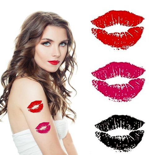 CIVFCRT 50 Sheets Valentine's Day Temporary Tattoos Sticker Sexy Red Lips Tattoo Stickers for Women Valentine's Day Body Face Arms and Other Decorations Tattoos Sticker