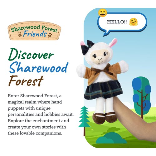 Sharewood Forest Friends Aria The Alpaca Hand Puppet - Stuffed Animal Puppet for Toddlers, Kids, Teachers, Daycare & School - Hand Puppets for Kids, Toddler Puppets for Puppet Theatre & Creative Play