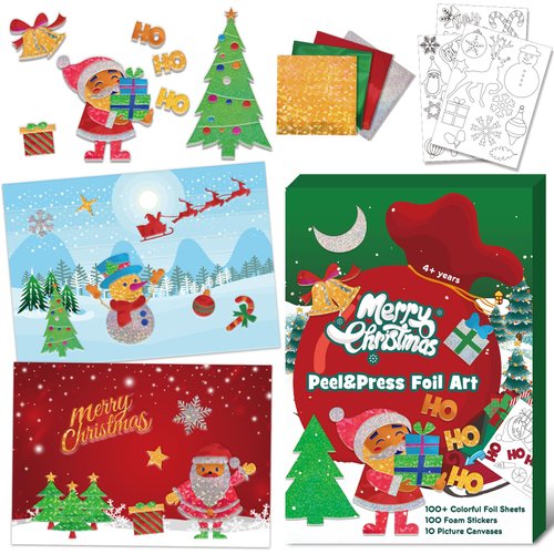 GYGOT Christmas Craft for Kids,Christmas Fun Foil Art Kit Ages 4 to 8,Christmas No Mess DIY Art Creative Activity