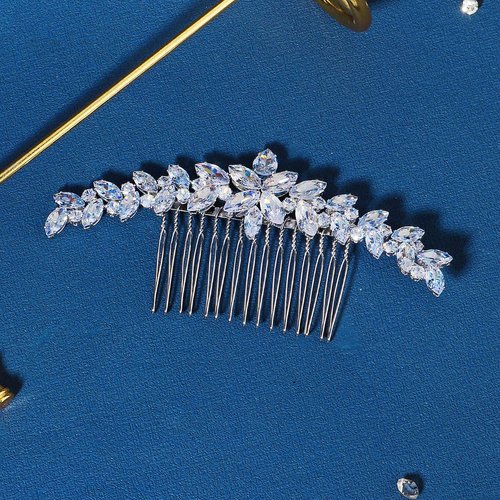 Missgrace Boho Simple Bride Wedding Prom Sparkling Zircon Side Hair Comb Crystal Rhinestones Flower Hair Comb Clips Bridal Hair Accessories Hair Piece for Women and Girls