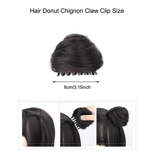 Cat Ears Hair Donut Chignon Claw Clip in Messy Hair Bun Space Bun Hair Pieces Cat Ears Bun Hair Extensions Wig Accessory Ponytail Hairpieces for Women Girls (Brown Black)