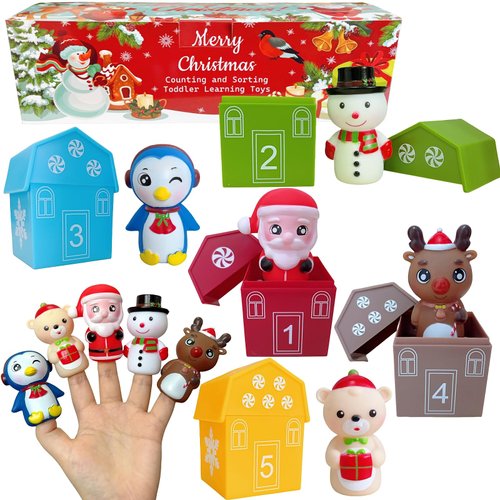 UURM Learning Toys for Toddlers Christmas Games 1 2 3 Years Old, 10 Pieces Montessori Counting Matching Sorting Fine Motor Toys for Baby Boys Girls