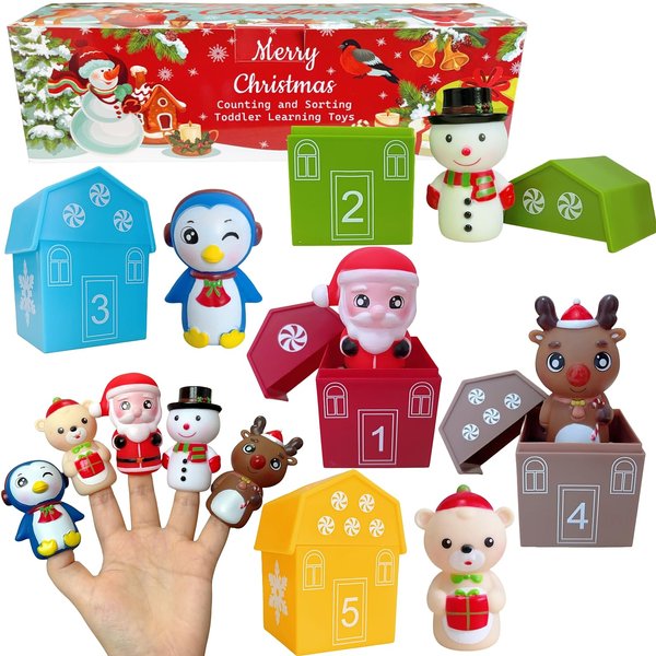 UURM Learning Toys for Toddlers Christmas Games 1 2 3 Years Old, 10 Pieces Montessori Counting Matching Sorting Fine Motor Toys for Baby Boys Girls
