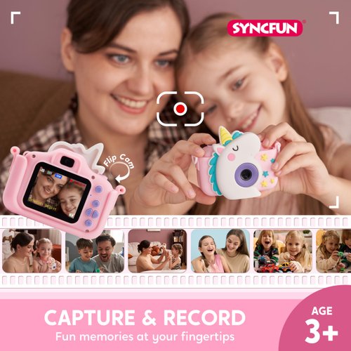SYNCFUN Kids Camera, Christmas Birthday Gifts for Girls 3 4 5 6 7 8 Year Old, Unicorn Toys Selfie Toddler Camera, 1080P HD Selfie Digital Video Camera with 32GB SD Card (Unicorn)