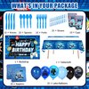VOFGODI Video Game Birthday Decorations, 240Pcs Gaming Party Decorations for 10 Guests Banners, Balloons and Tablecloths, Boys Birthday Party Set Blue