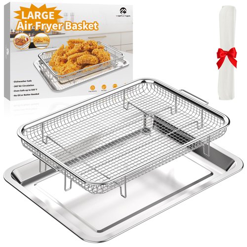 Air Fryer Basket for Oven,YEPATER 15.6“ x 11.6“ Oven Air Fryer Basket and Tray with 30 PCS Parchment Paper for Oven,air fryer tray and pans for oven