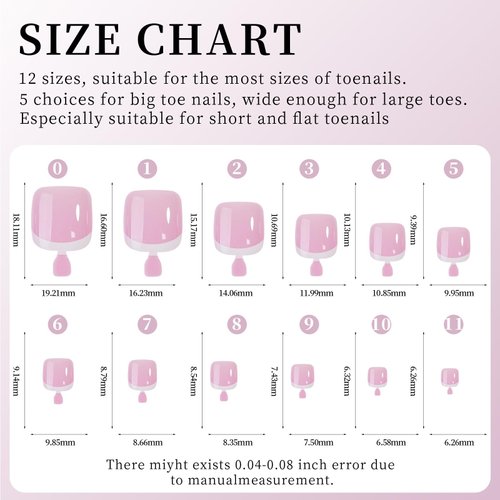 Maigitur Toe Nail Tips - Short French Tip Toenail Press Ons, 120Pcs Pink Soft Gel Toe Nail Tips, Soak Off Press On Toenails Square Fake Toes for Women Girls Manicure