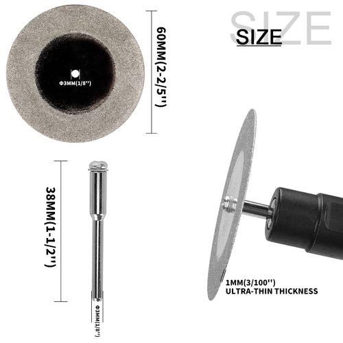 5Pcs 60mm Diamond Cutting Disc Cut Off Wheels with 5Pcs Mandrel 1/8'' Shank Stone Blade for Rotary Tool Cutting Discs Polishing Glass Tiles Marble Plastic Jade (2.36in)