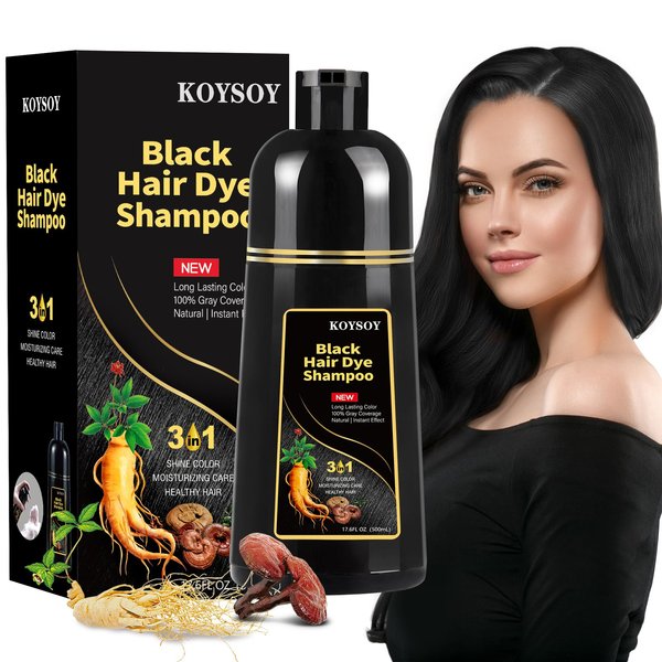 KOYSOY Black Hair Dye Shampoo 3 in 1，100% Covers Gray Hair，Black Hair Color Shampoo Can Avoid Going to the Salon to Dye Your Hair，Convenient and Effective.