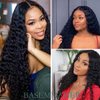 BASEMMAHER 28 Inch Long Curly Deep Wave Lace Front Wigs Synthetic Artificial Human Hair Pre Plucked for Black Women Lace Front Wigs Natural Hairline Human Hair Water Wave Wigs Heat Resistant Wigs