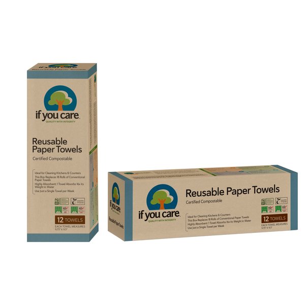 If You Care Reusable Paper Towels– 12 CT Sheets – 100% Natural, Compostable Cleaning Cloths for Kitchen, Bathroom, Home Countertop Surfaces – Extra Absorbent, Eco Friendly