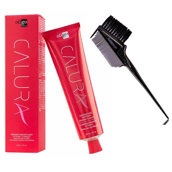 Sleekshop Comb + OIigo CALURA Permanent Shine Hair Colour Dye, Ammonia-Free Haircolor, PPD-Free Hair Color (w/Sleek 3-in-1 Comb & Brush) (4/4-00 / 4NN - Intense Neutral)