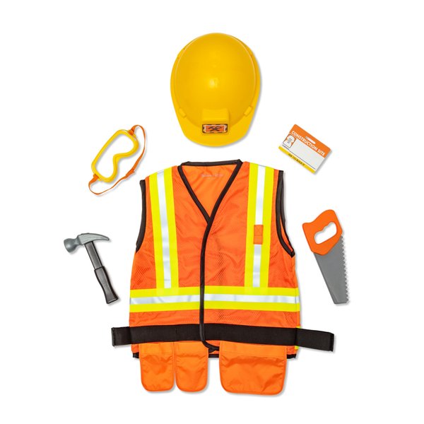 Melissa & Doug Construction Worker Role Play Costume Dress-Up Set (6 pcs) Frustration-Free Packaging - Pretend Construction Worker Outfit, Construction Worker Costume Set For Kids, Toddlers Ages 3+