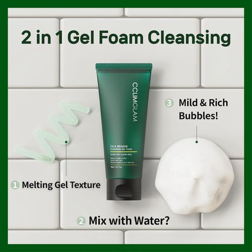 CCLIMGLAM CICA Regain Cleansing Gel Foam 150ml(5.07Fl.Oz), Vegan Mild Skin Barrier Cleanser for Sensitive Skin, Pore and Sebum Care, Calming Soothing Effect, Clean Beauty, Korean Skin Care