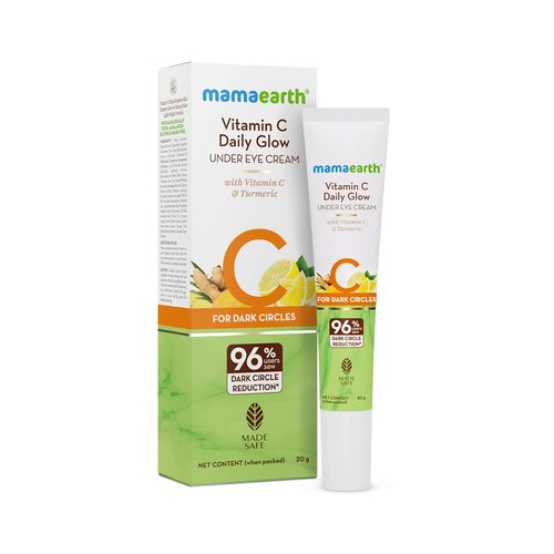 MAMAEARTH Vitamin C Daily Glow Under Eye Cream | Reduces Dark Circles, Puffiness, Bags & Wrinkles | Soothes Tired Eyes | Firms Under Eye Skin | 0.71 Oz/20 g