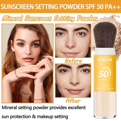 Mineral Sunscreen Setting Powder SPF 50 PA++,Breathable Brush On Powder Sunscreen for Face,Lightweight Long Lasting Oil Control Face Sunscreen Powder,Matte Concealer Setting Powder for All Skin Types