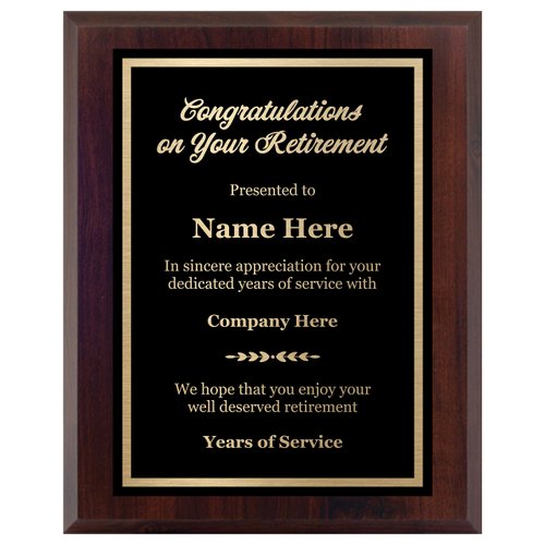 Customized Retirement Plaque Award – Laser Engraved Personalized Gift – Choose Your Size – Customize Now! (9x12)