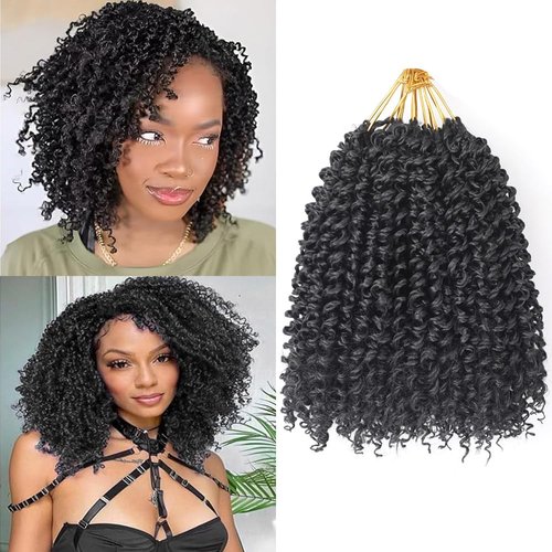 Mini Yanky Twist Crochet Hair 8 Inch 8 Packs Pre-twisted Fluffy Spring Mini Twist Short Passion Twist Synthetic Crochet Hair Extensions 1B 8 inch 8pcs