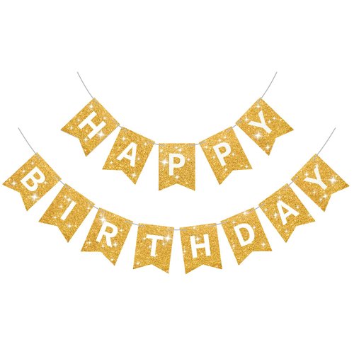 Gold Glitter Happy Birthday Banner Birthday Sign for Backdrop Gold Happy Birthday Decorations for Women Men Golden Birthday Party Supplies Wall Door Garland Bunting Banner