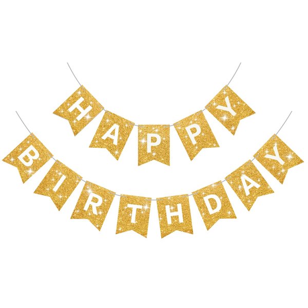 Gold Glitter Happy Birthday Banner Birthday Sign for Backdrop Gold Happy Birthday Decorations for Women Men Golden Birthday Party Supplies Wall Door Garland Bunting Banner
