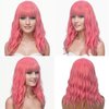 MIMISERVICE Pink Short Wavy Wig with Bangs for Women Shoulder Length Pink Bob Curly Women's Charming Synthetic Wigs with Natural Wavy Heat Resistant Hair for Daily Party Use