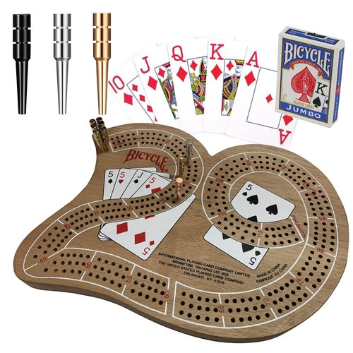 Official Bicycle Cribbage Board Game Set 29 with Bicycle Playing Cards and 9 Premium Metal Crib Pegs