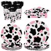 durony 144 Pieces Pink Cow Print Party Tableware Set Including Cowgirl Pink Cow Party Plates Cups Napkins Forks Serves 24 for Baby Shower Farm Cow Party Decorations